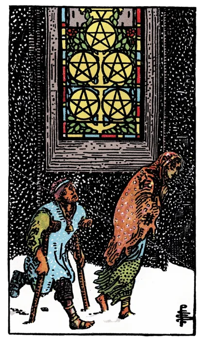 Five of Pentacles tarot artwork