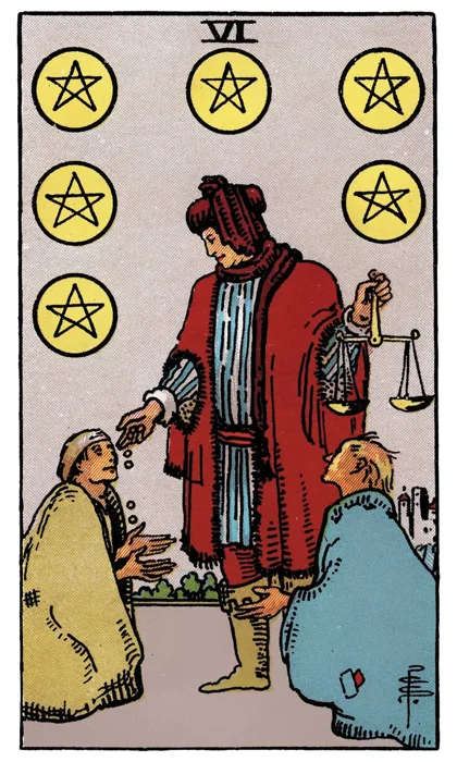 Six of Pentacles tarot artwork
