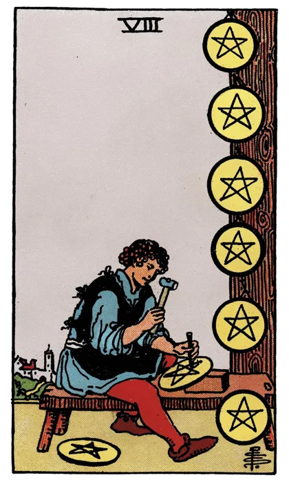 Eight of Pentacles tarot artwork