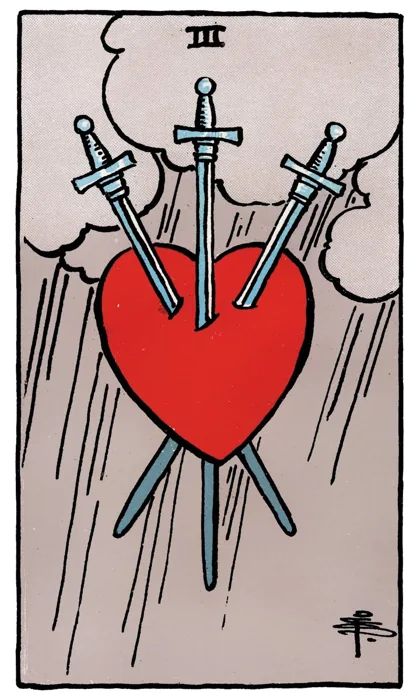 Three of Swords tarot artwork